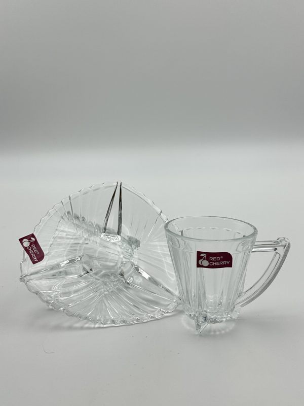 Red Cherry Attica Glass Cup & Saucer Set – 6 PCS Elegant Tea & Coffee Set