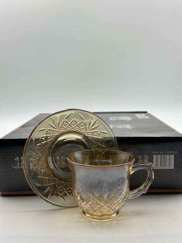 Elegant Amber Glass Tea Cup & Saucer Set (12-Piece) - Image 2