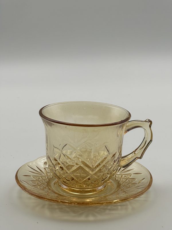 Elegant Amber Glass Tea Cup & Saucer Set (12-Piece)