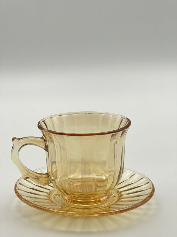 Amber Glass Tea Cup & Saucer Set (12-Piece)