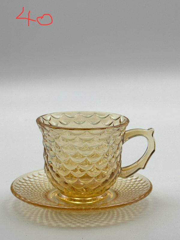 Amber Glass Tea Cup & Saucer Set (12-Piece)