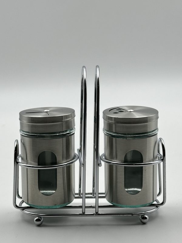 Stainless Steel Salt & Pepper Shaker Set with Stand - Image 2