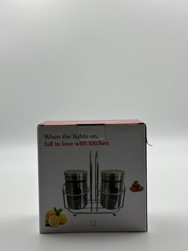 Stainless Steel Salt & Pepper Shaker Set with Stand - Image 3