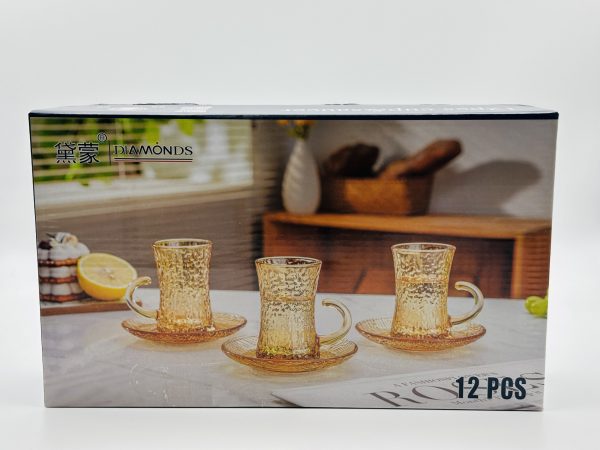 Diamonds Amber Glass Tea Cup Set - 12 PCS - Image 4