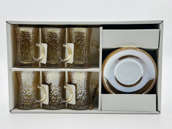 Diamonds Amber Glass Tea Cup Set - 12 PCS - Image 3