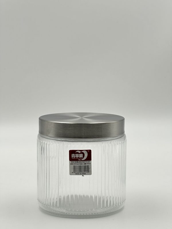 Ginger King Ribbed Glass Storage Jar with Stainless Steel Lid - 900ml