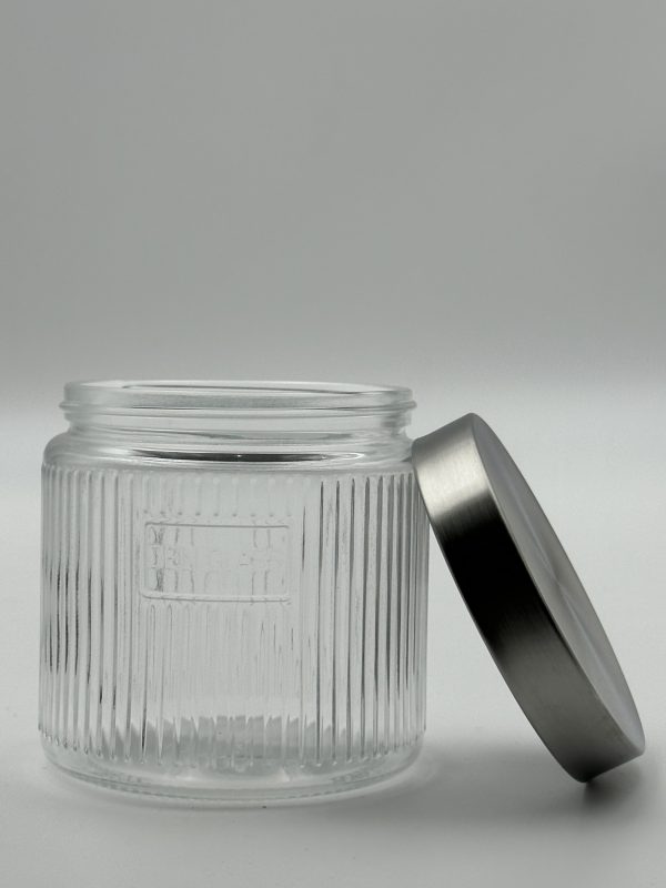 Ginger King Ribbed Glass Storage Jar with Stainless Steel Lid - 900ml - Image 2