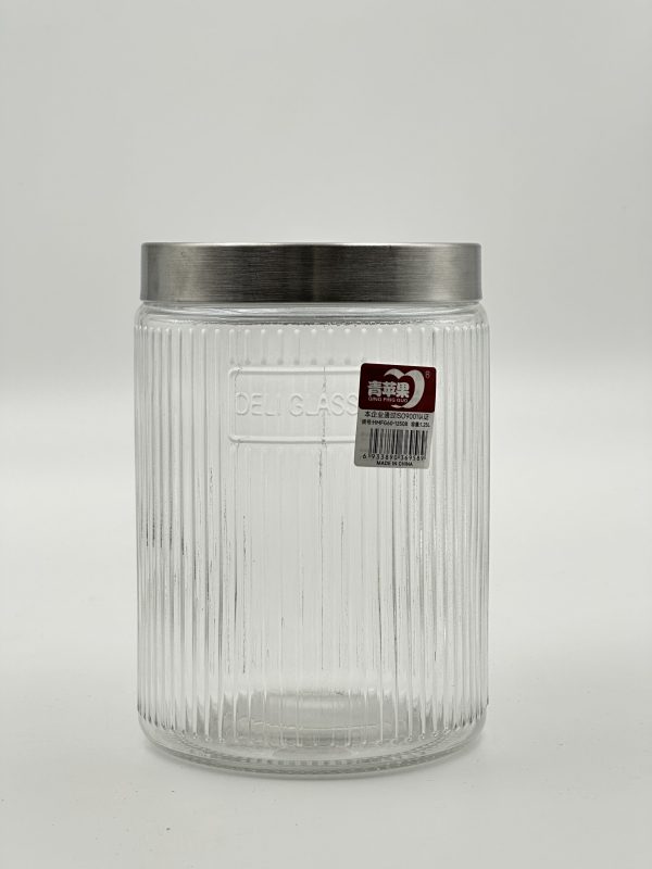 Ginger King Ribbed Glass Storage Jar with Stainless Steel Lid - 1200ml