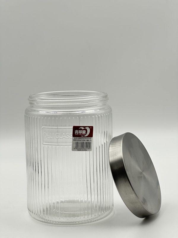 Ginger King Ribbed Glass Storage Jar with Stainless Steel Lid - 1200ml - Image 2