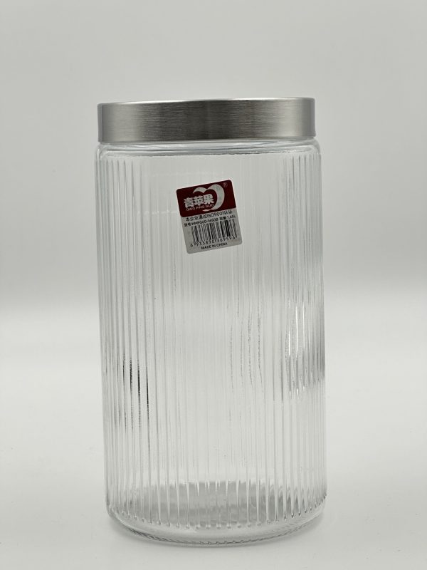 Ginger King Tall Ribbed Glass Storage Jar with Stainless Steel Lid - 1650ml