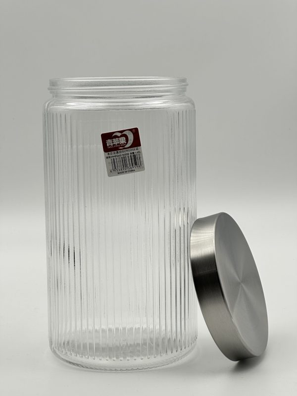 Ginger King Tall Ribbed Glass Storage Jar with Stainless Steel Lid - 1650ml - Image 2