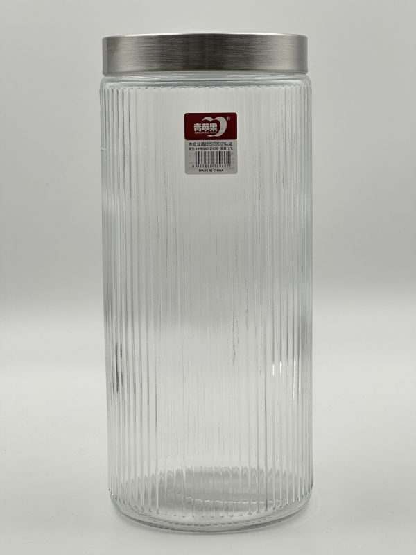 Ginger King Tall Ribbed Glass Storage Jar with Stainless Steel Lid - 2100ml