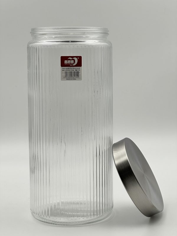 Ginger King Tall Ribbed Glass Storage Jar with Stainless Steel Lid - 2100ml - Image 2