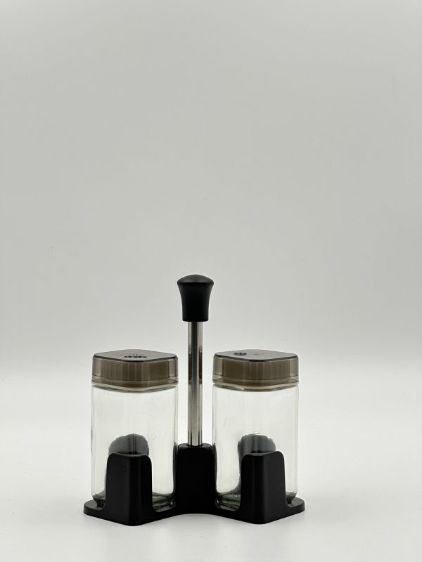 Condiment Set with Glass Jars and Dispenser Stand