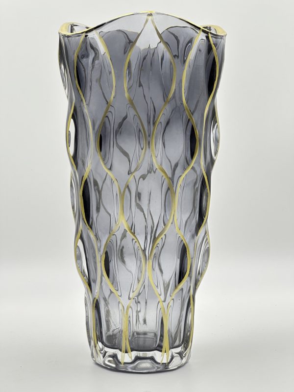 Elegant Textured Glass Vase with Gold Accents