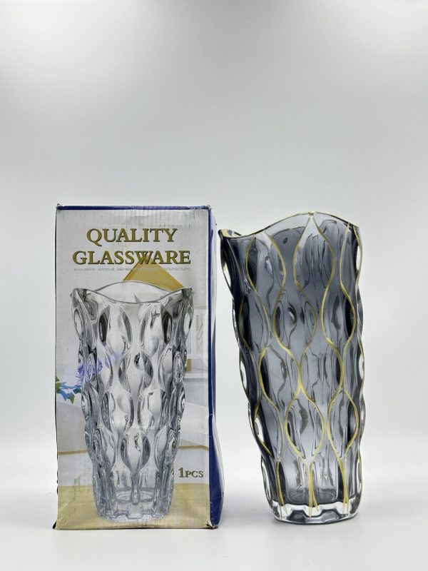 Elegant Textured Glass Vase with Gold Accents - Image 3