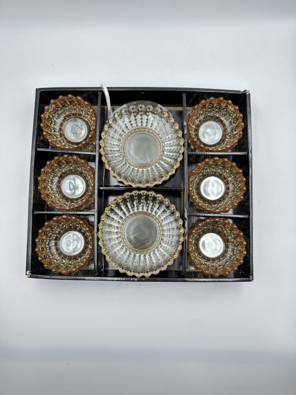 Vintage Amber Embossed Glass Serving Set - Image 4