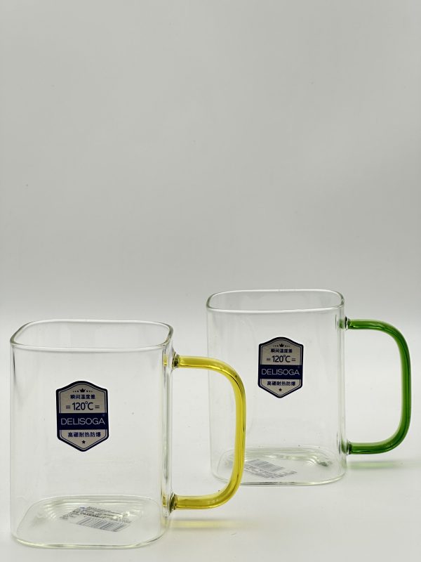 Delisoga Transparent Square Glass Mug Set (2 PCS)