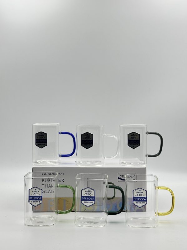 Delisoga Transparent Square Glass Mug Set (6 PCS) - Image 3