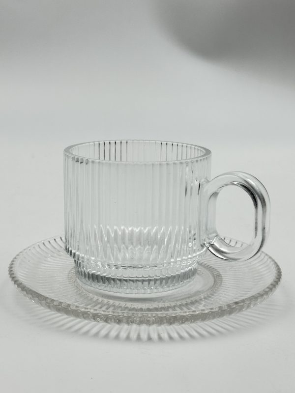 Elegant Ribbed Glass Tea & Coffee Cup Set with Saucers (6-Piece)