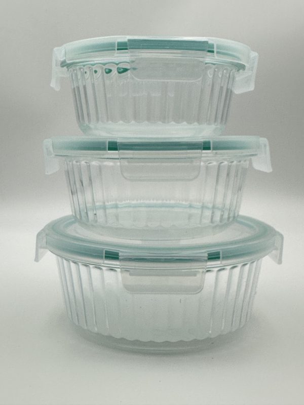 Round Glass Food Storage Container Set with Airtight Lids (3-Piece)