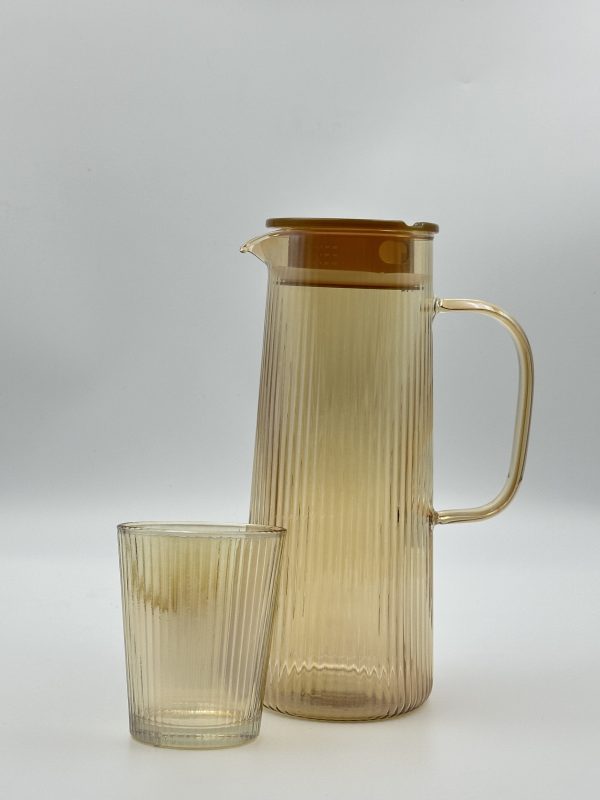 Elegant Ribbed Glass Pitcher & Tumbler Set (5-Piece) - Image 5