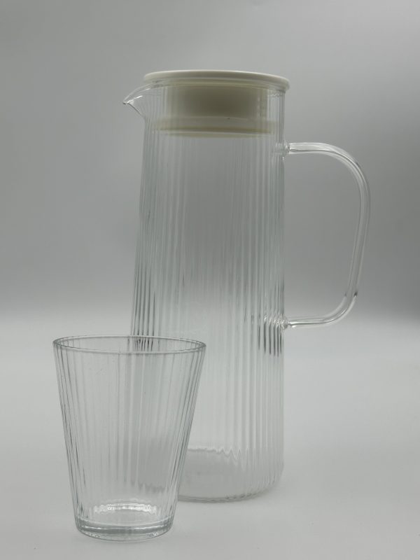 Elegant Ribbed Glass Pitcher & Tumbler Set (5-Piece) - Image 3