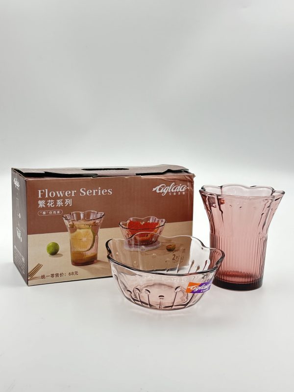 Flower Series Glass Bowl and Cup Set