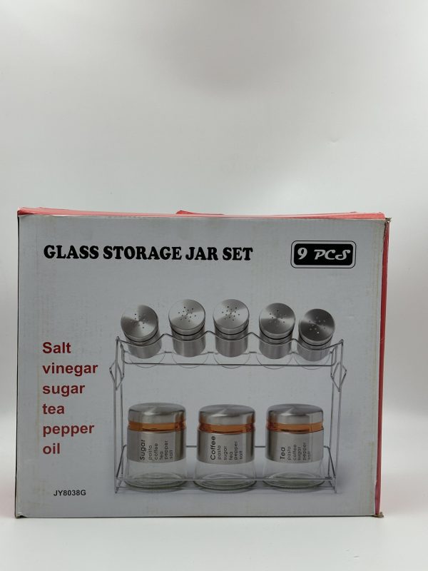 Stainless Steel Spice & Storage Jar Set with Rack. - Image 4