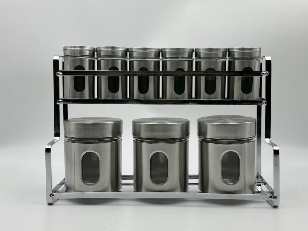 Stainless Steel Spice & Storage Jar Set with Rack. - Image 3