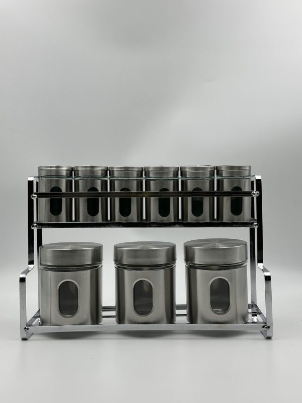 Stainless Steel Spice & Storage Jar Set with Rack. - Image 2