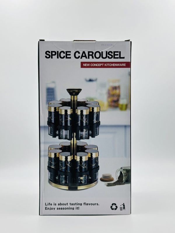 Rotating Spice Carousel with 16 Glass Jars – Modern Spice Rack Organizer