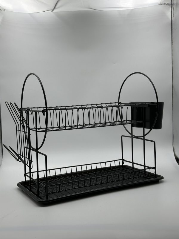 2-Tier Stainless Steel Dish Rack with Cutlery Holder & Draining Tray