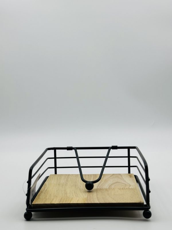 Black Metal & Wood Napkin Holder with Weighted Arm - Image 2