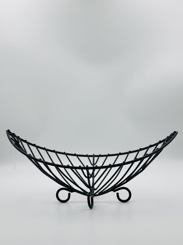 Black Metal Decorative Fruit Basket - Leaf & Crescent Design