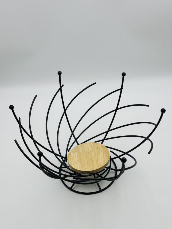 Elegant Bloom Metal Fruit Basket with Wooden Base - Image 3