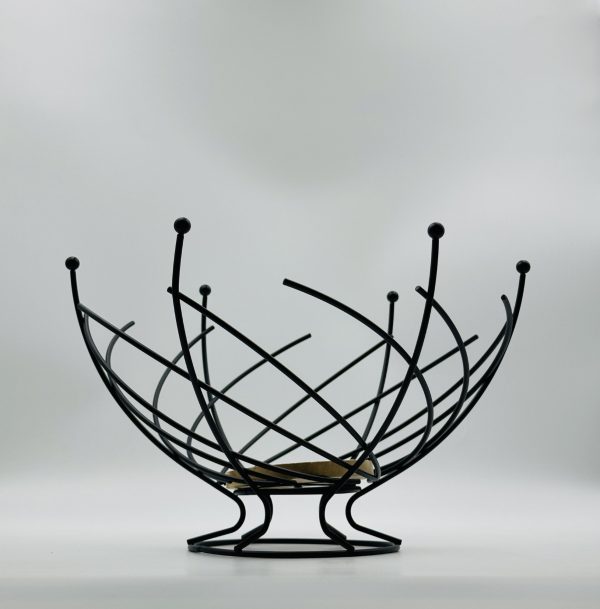 Elegant Bloom Metal Fruit Basket with Wooden Base