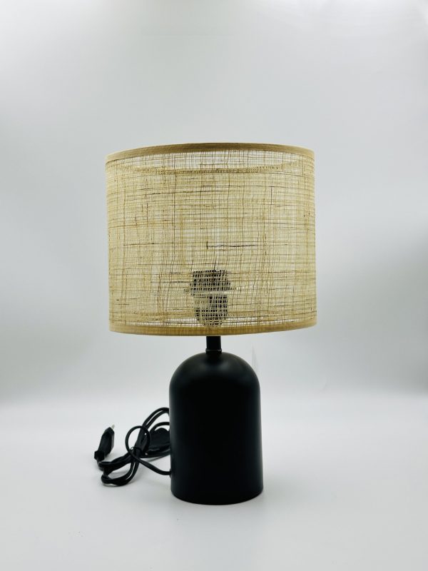 Modern Minimalist Table Lamp – Black Base with Woven Shade