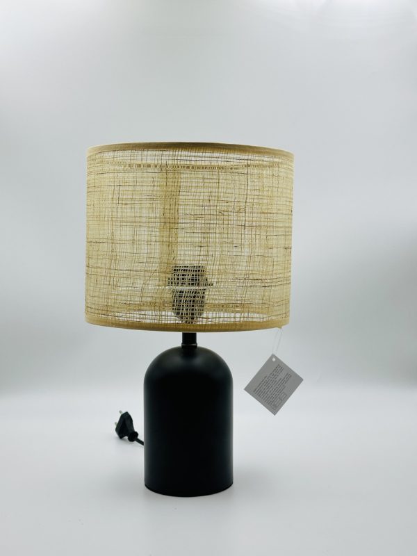 Modern Minimalist Table Lamp – Black Base with Woven Shade - Image 2