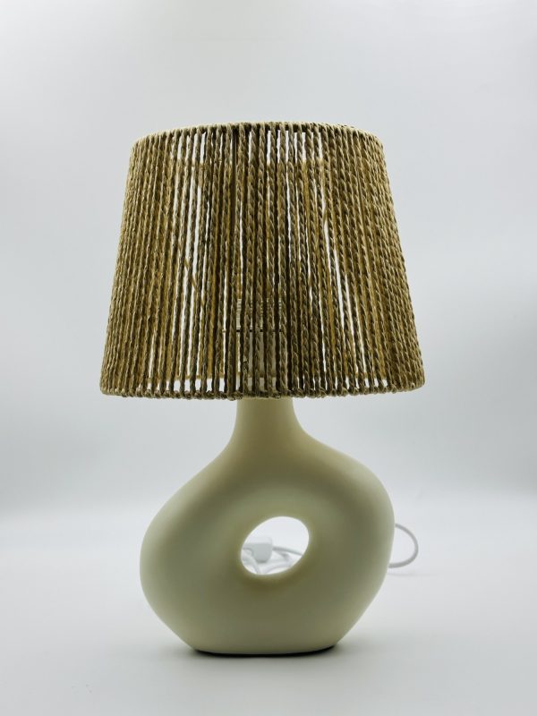 Boho Chic Table Lamp – Ceramic Base with Woven Rope Shade