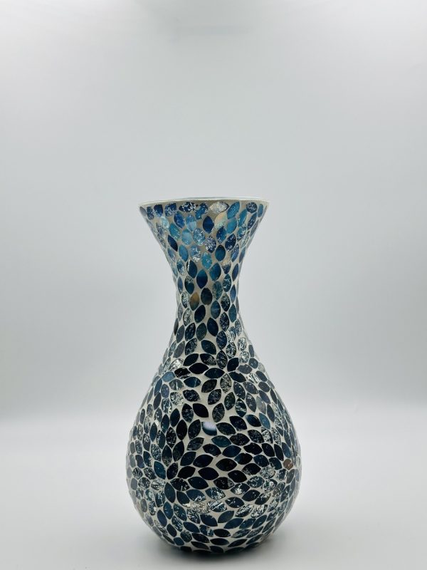 Handcrafted Mosaic Glass Vase – Blue & Silver