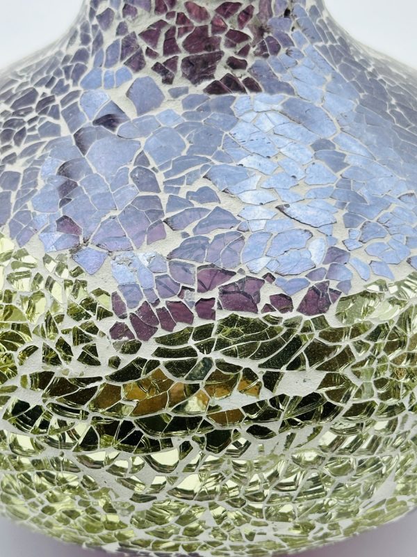 Iridescent Crackled Mosaic Glass Vase – Purple & Gold - Image 3