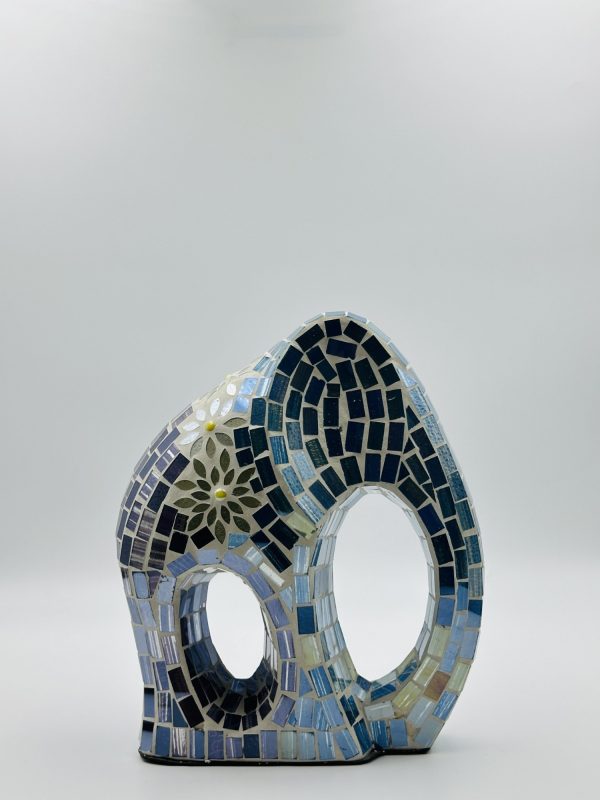 Handcrafted Abstract Mosaic Glass Sculpture – Blue & Silver - Image 2