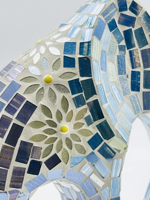 Handcrafted Abstract Mosaic Glass Sculpture – Blue & Silver - Image 3