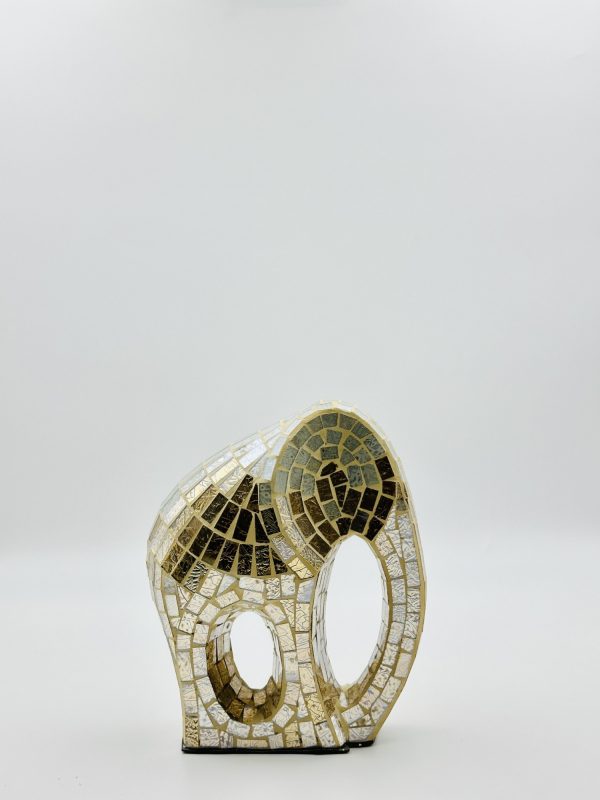 Handcrafted Abstract Mosaic Glass Sculpture – Gold & White - Image 3