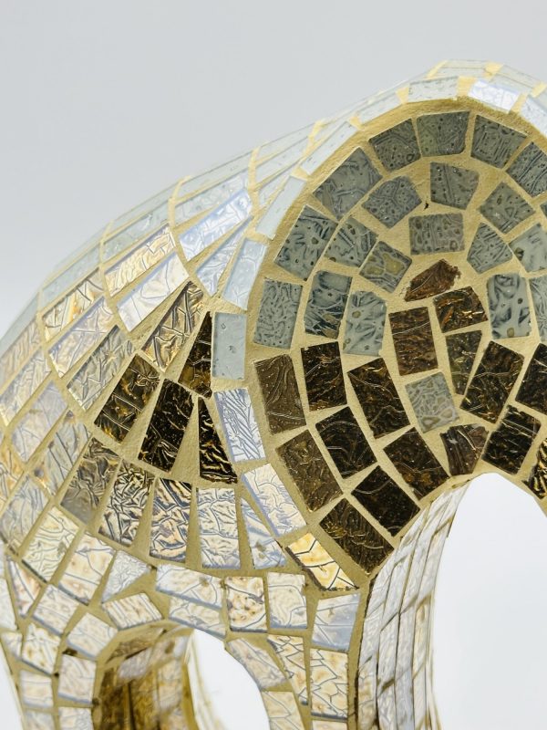 Handcrafted Abstract Mosaic Glass Sculpture – Gold & White - Image 2