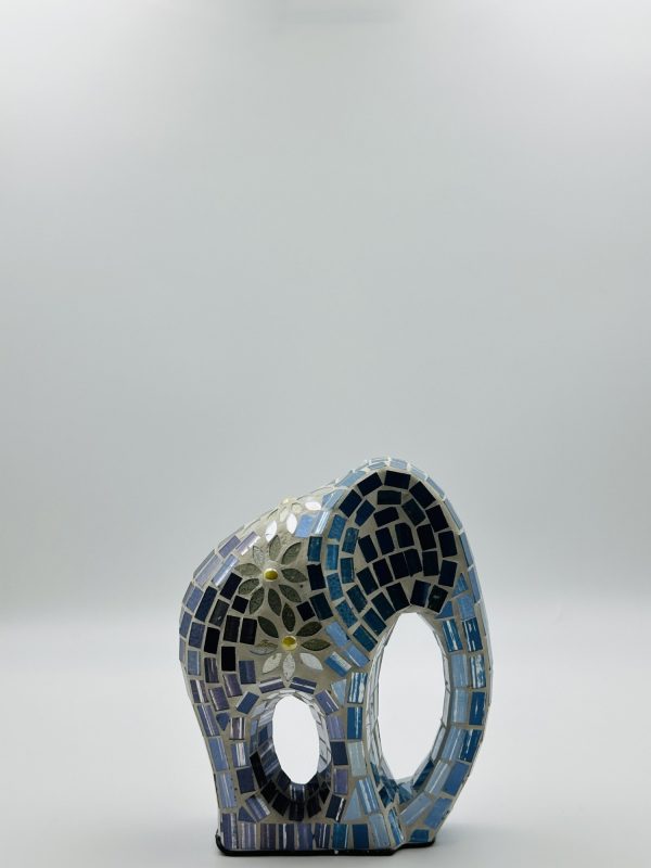 Handcrafted Mosaic Glass Elephant Sculpture – Blue & Silver - Image 3