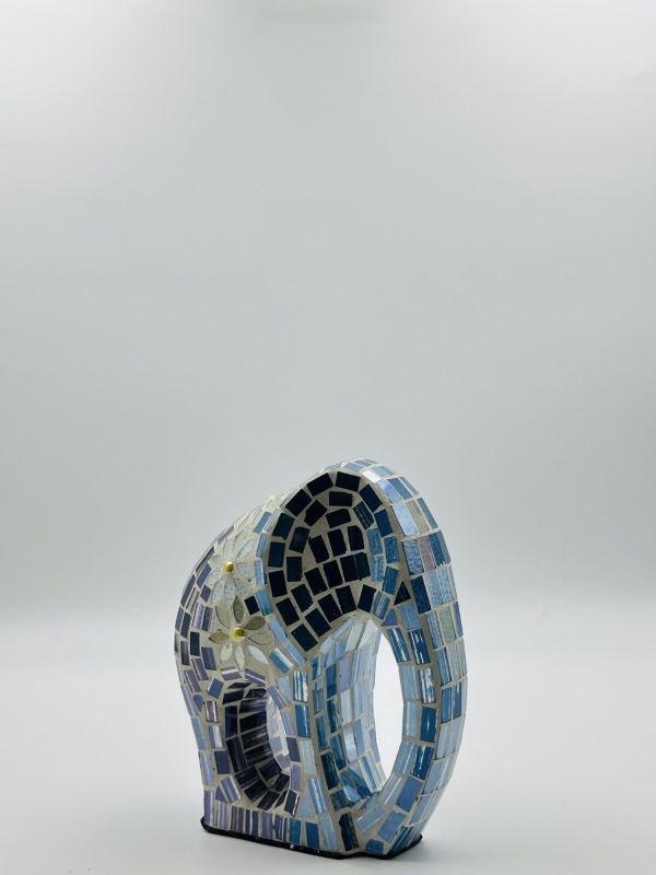 Handcrafted Mosaic Glass Elephant Sculpture – Blue & Silver