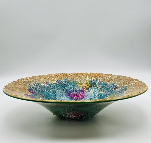 Handcrafted Crackled Mosaic Glass Decorative Bowl - Image 3