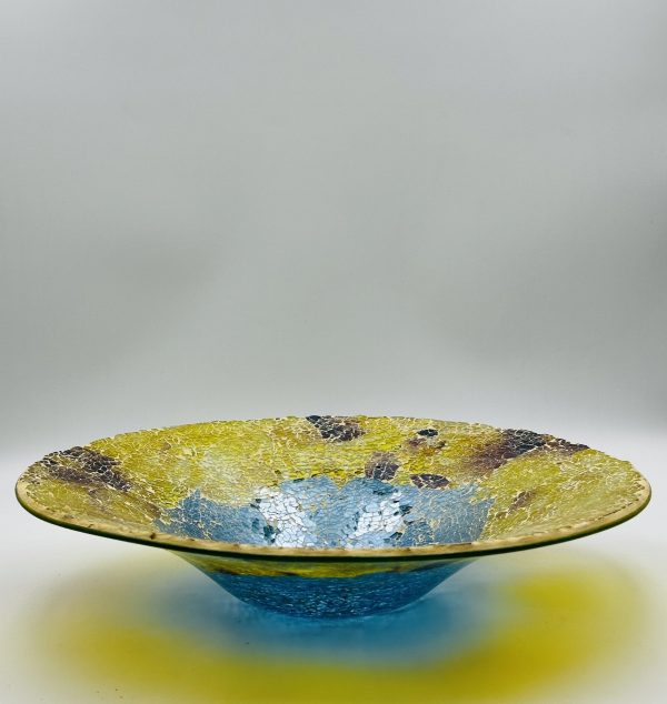 Golden Crackled Mosaic Glass Decorative Bowl - Image 2